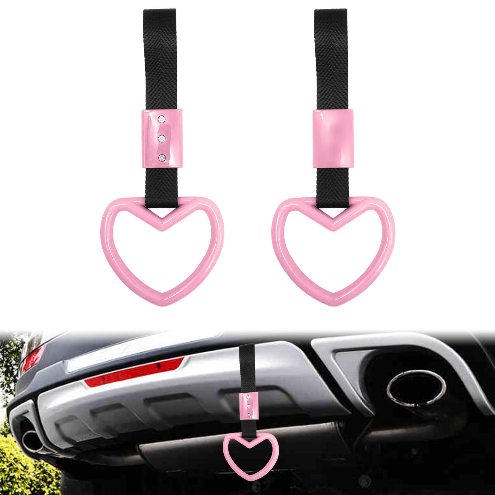2 Pieces Rear Bumper Warning Decor Rings Heart Shaped Car Handle - Product Imagery