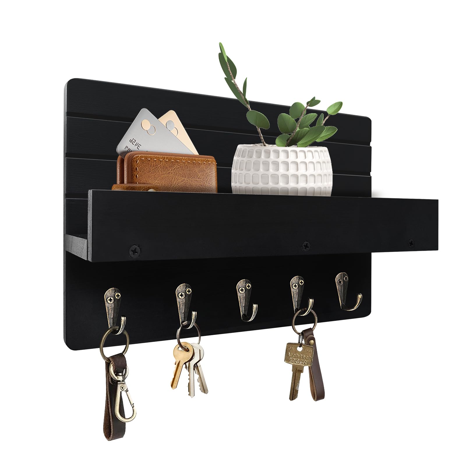 Key Holder Wall Mount, Decorative Key Rack with Shelf & 5 Sturdy - Product Imagery