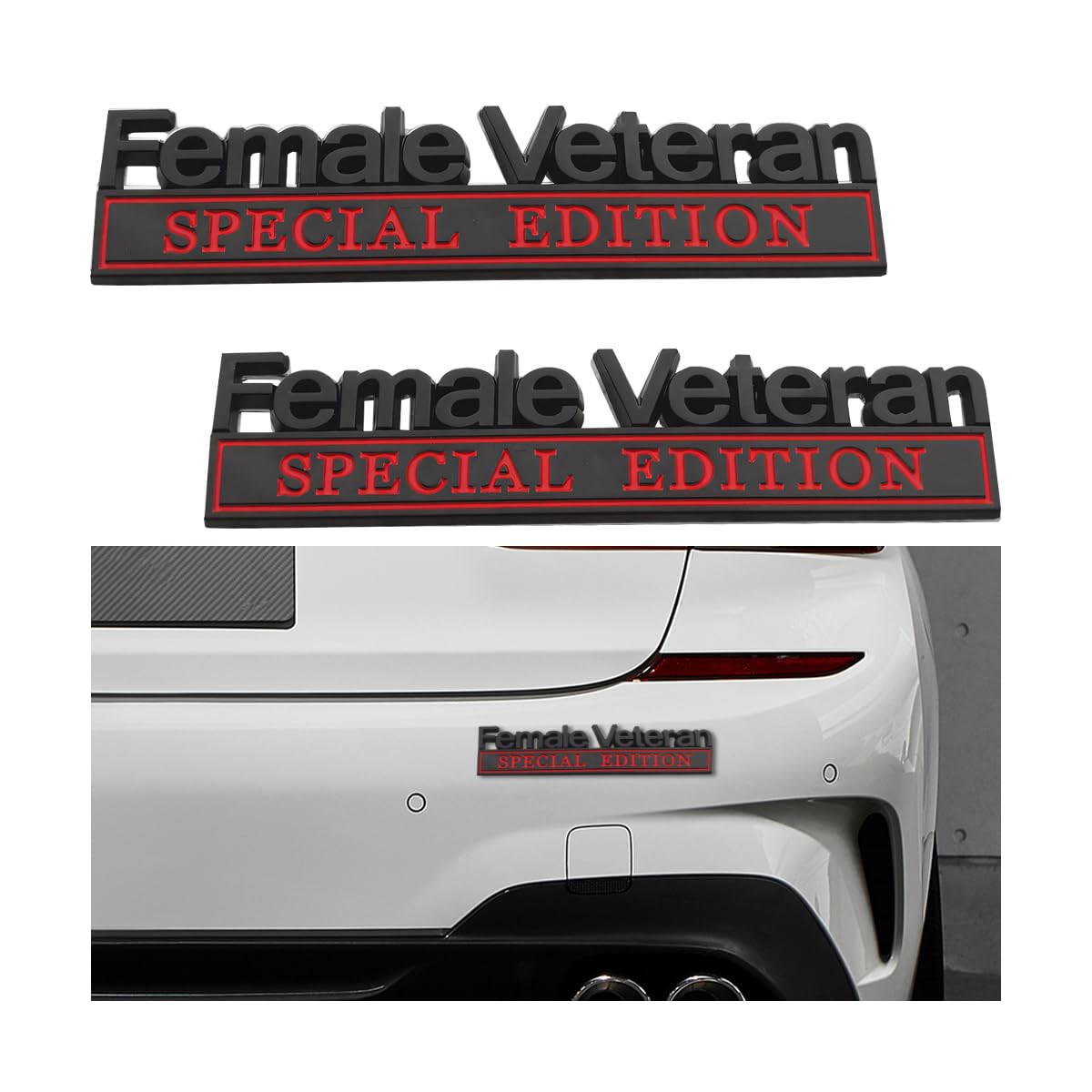 Bittwee Car Emblem, 2PCS Female Veteran Special Edition Letters - Product Imagery