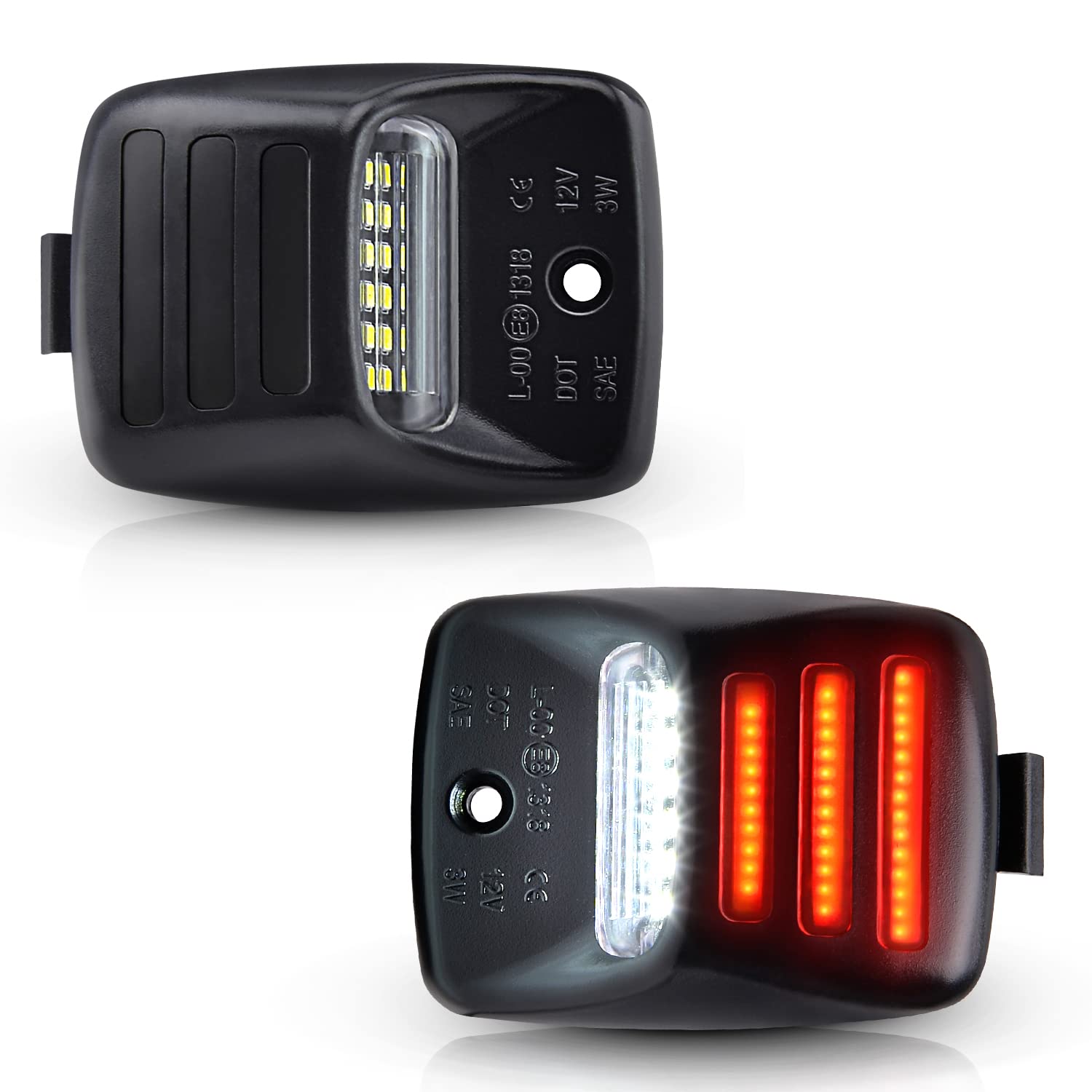 Pure White LED License Plate Lights with Red OLED Neon Tube Tag - Product Imagery