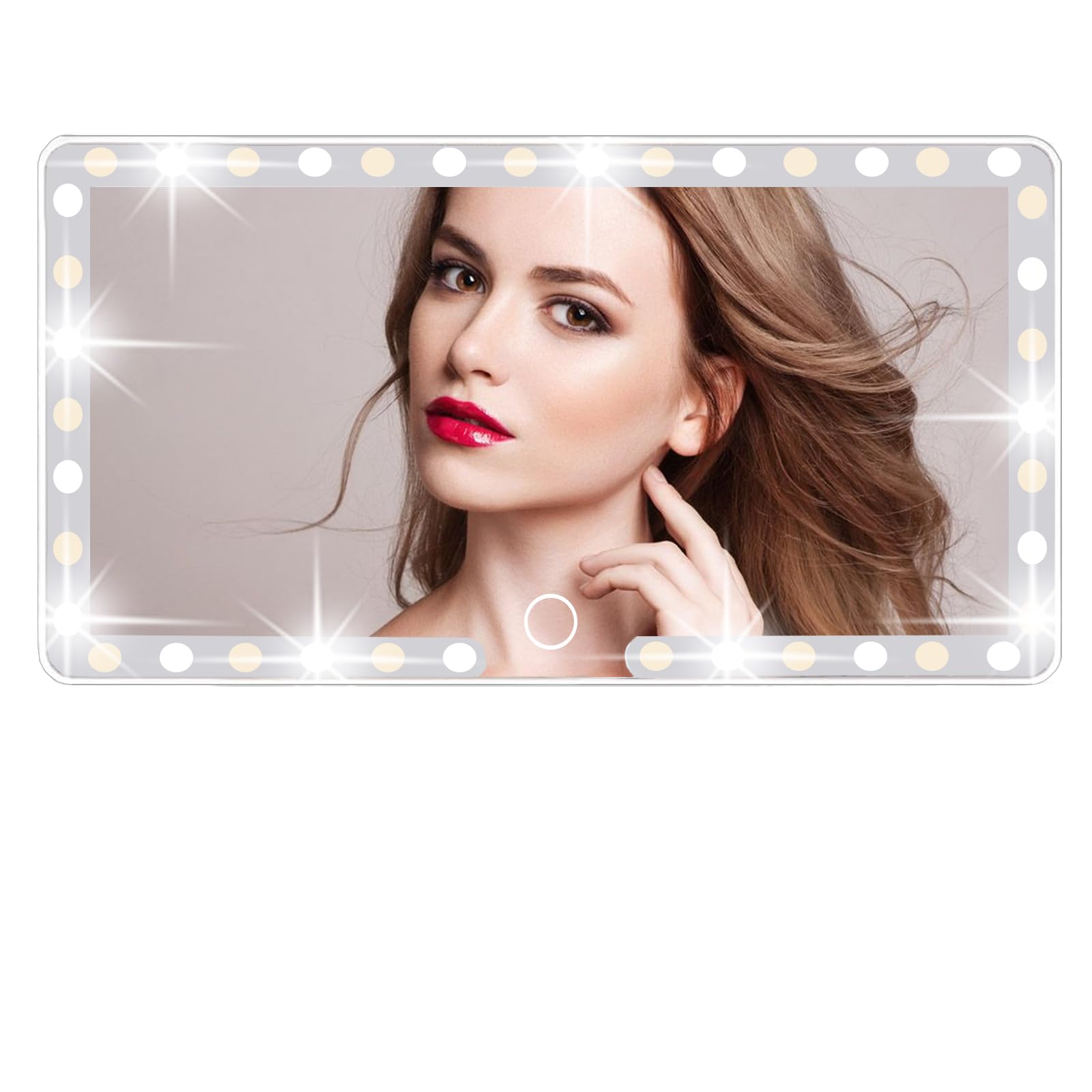 Car Sun Visor Vanity Mirror, 3 Light Modes & 60 LEDs, - Product Imagery