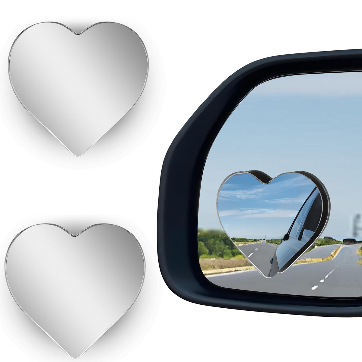 2Pcs Cars Heart Shaped Blind Spot Mirrors Car Side Mirror - Product Imagery
