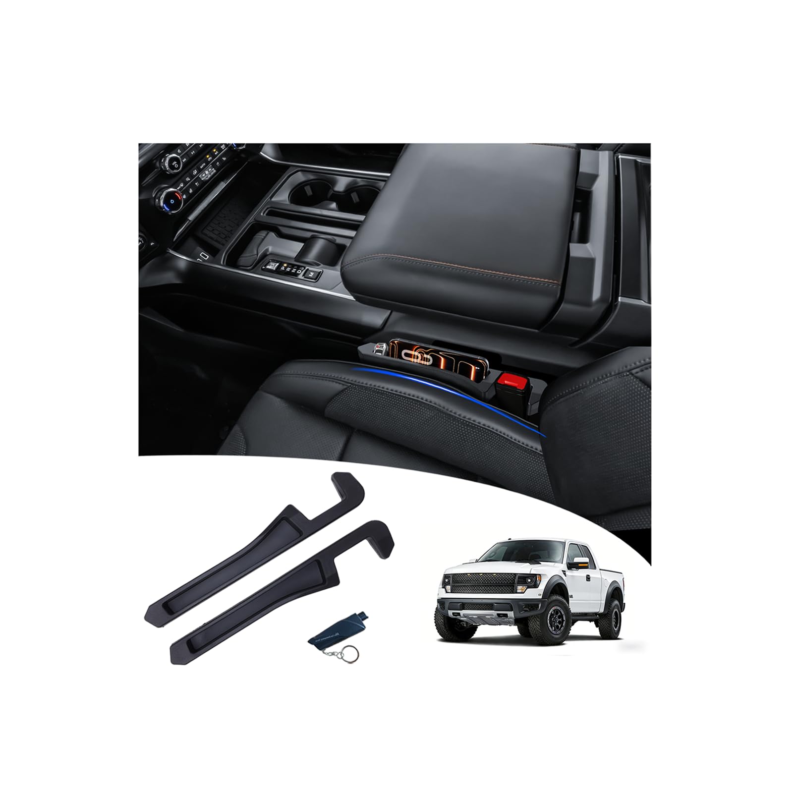 Half-Sized Seat Gap Filler Compatible with Ford F150 F250 F350 - Product Imagery