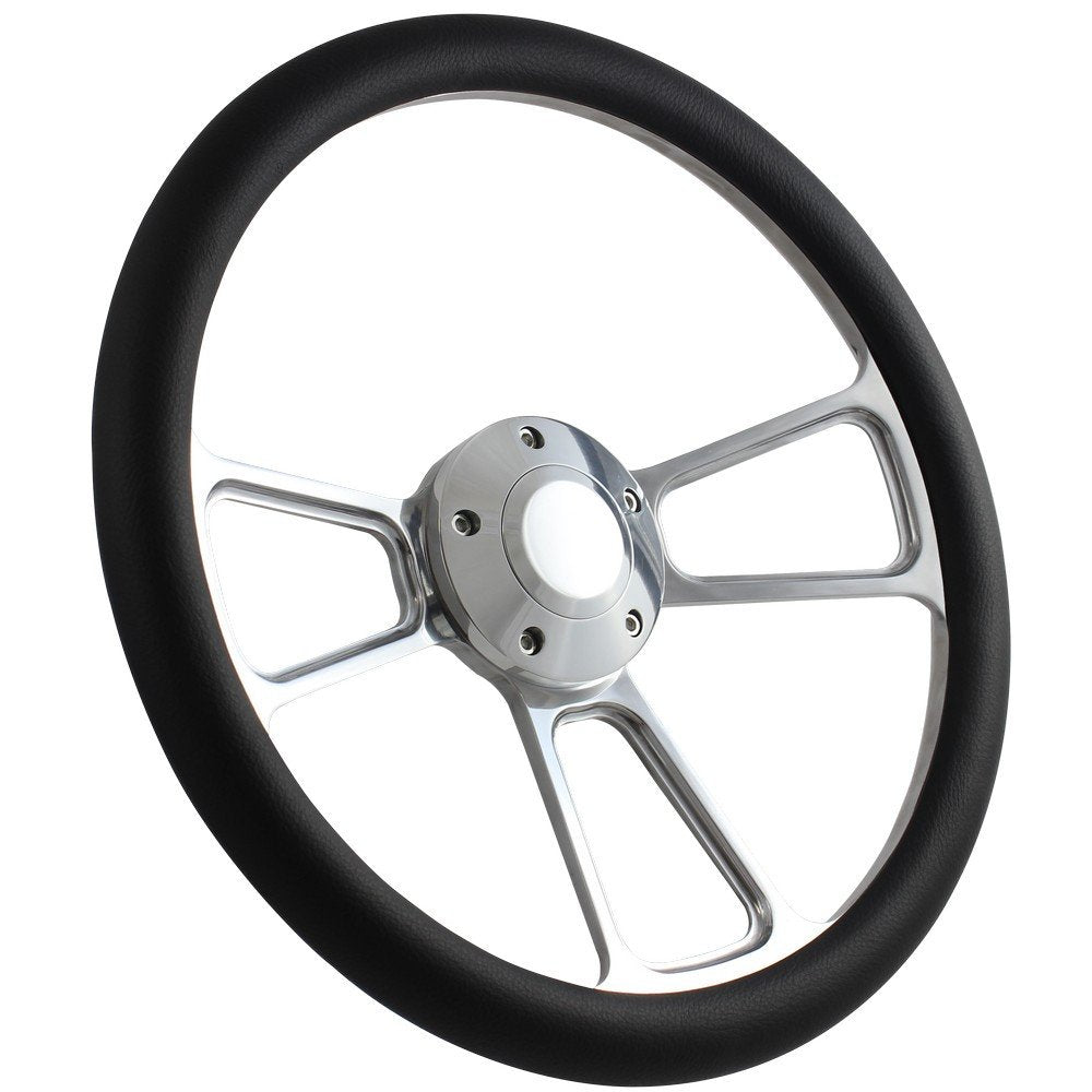 5-bolt Steering Wheel 14 Inch Aluminum with Black Wrap and Horn - Product Imagery