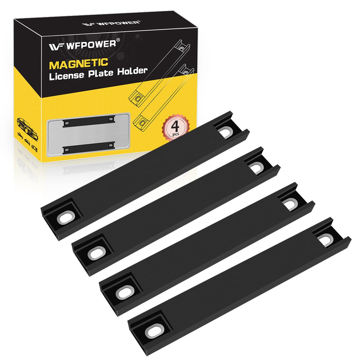 4 Pack License Plate Magnet, Premium Rubber Coated Magnetic - Product Imagery