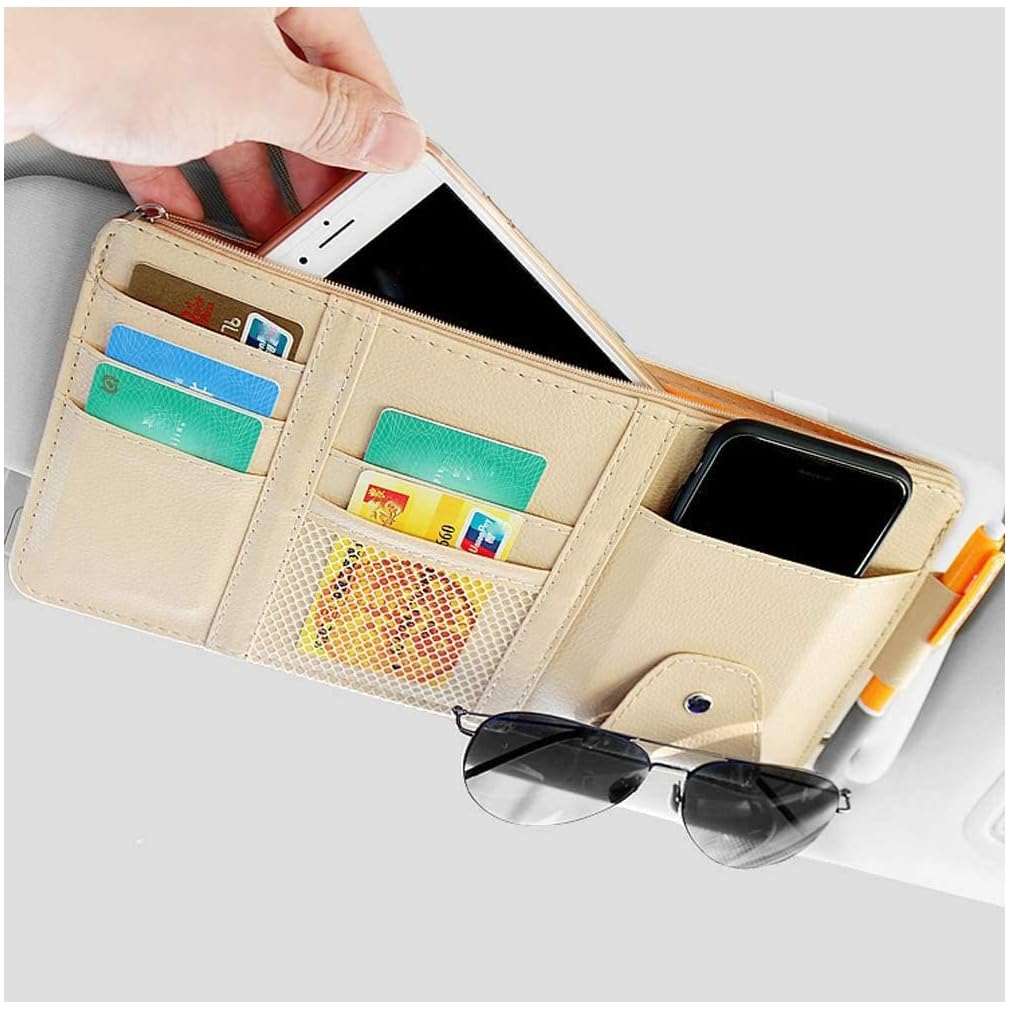 Car Sun Visor Organizer, Auto Car Interior Leather Accessories - Product Imagery