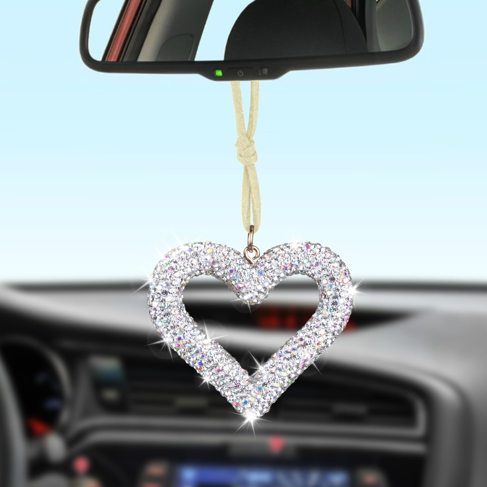 BFXM Bling Heart Car Hanging Accessories, Silver Bling Rear View - Product Imagery