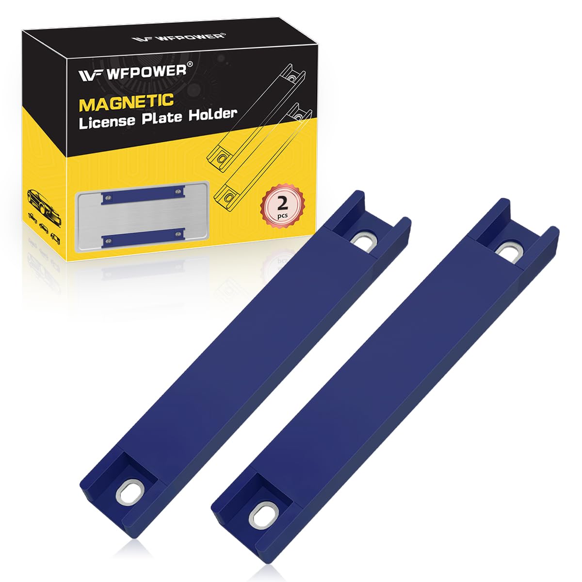 WFPOWER Magnetic License Plate Holder, 2 Pack Rubber Coated - Product Imagery