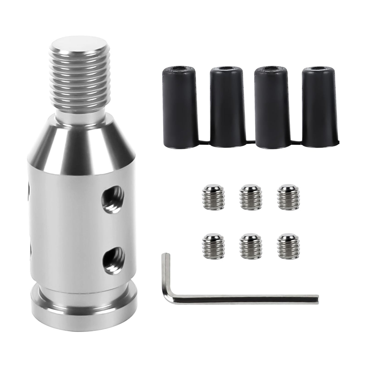 M12x1.25 Gear Shift Knob Adapter, with 4-Size Hoses (Silver) - Product Imagery