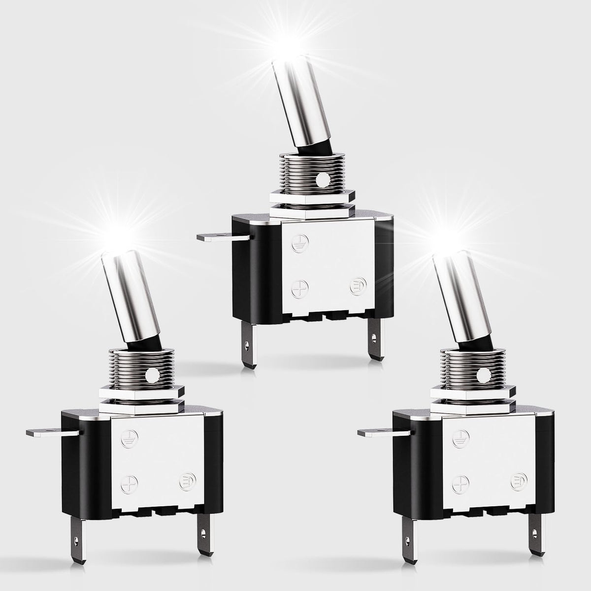 Nilight 3 Pack LED Toggle Switches 20A SPST On Off 3Pin Rocker - Product Imagery