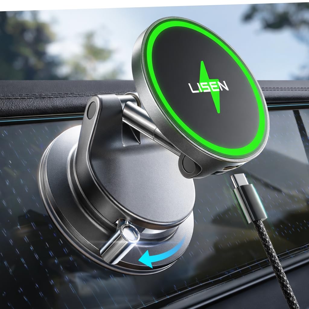 LISEN 15W MagSafe Car Mount Charger, Magnetic Wireless Car Phone - Product Imagery