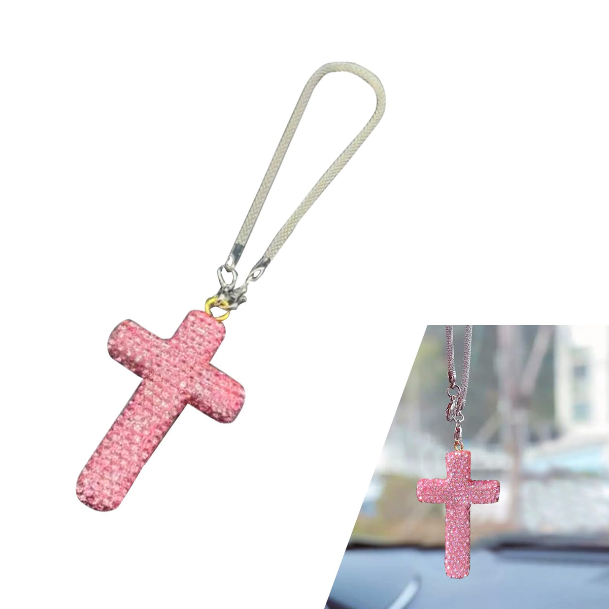 Bling Cross Car Hanging Accessories, Crystal Rhinestone Rear - Product Imagery