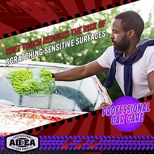 AIDEA Car Wash Mitt Microfiber-2PK, Car Wash Brush, Green, - Product Imagery