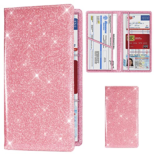 TOURSUIT Car Registration & Insurance Card Holder, Glitter Pink - Product Imagery