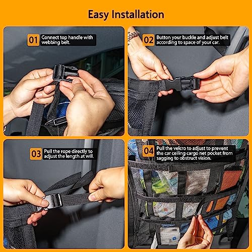 Car Ceiling Cargo Net with 3 Pockets,31.5"x21.6" Car Overhead - Product Imagery
