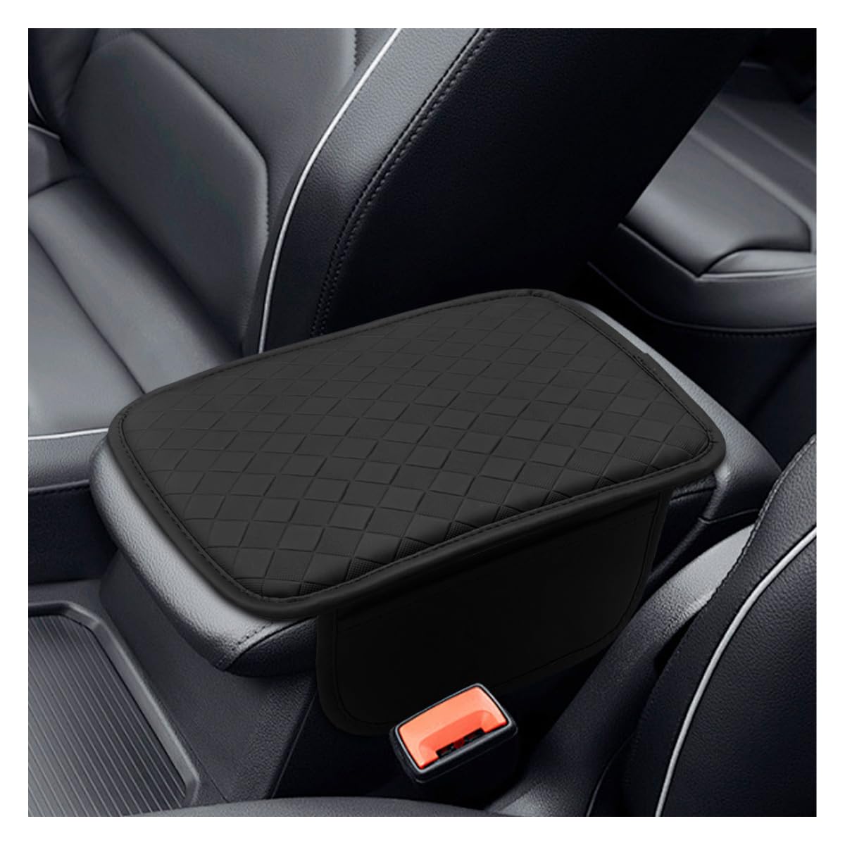 Leather Car Center Console Cover, Armrest Pad Accessory, Black - Product Imagery