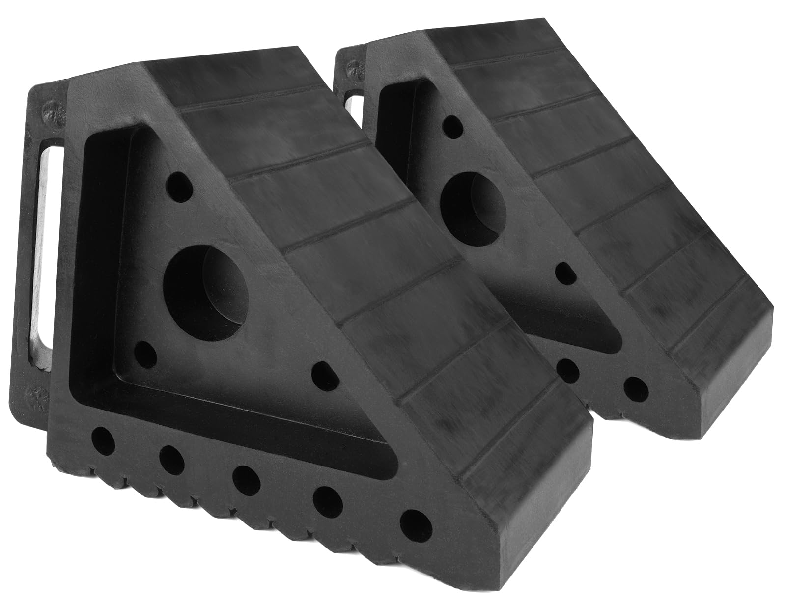 MaxxHaul Solid Rubber Wheel Chock 2-Pack | 8" x 4" x 6" - Product Imagery