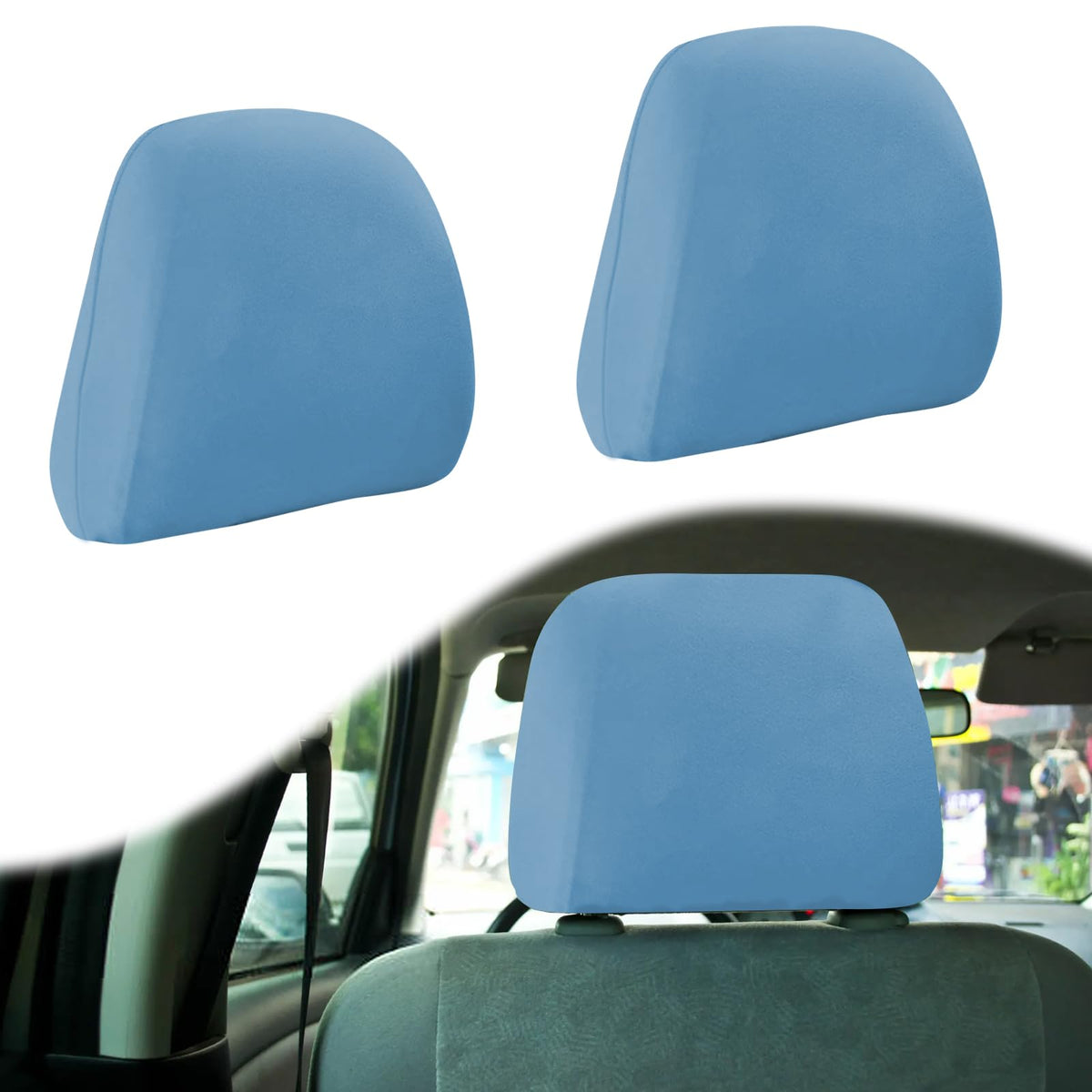 BFXM 2Pcs Car Seat Headrest Cover, Blue Flexible Car Headrest - Product Imagery