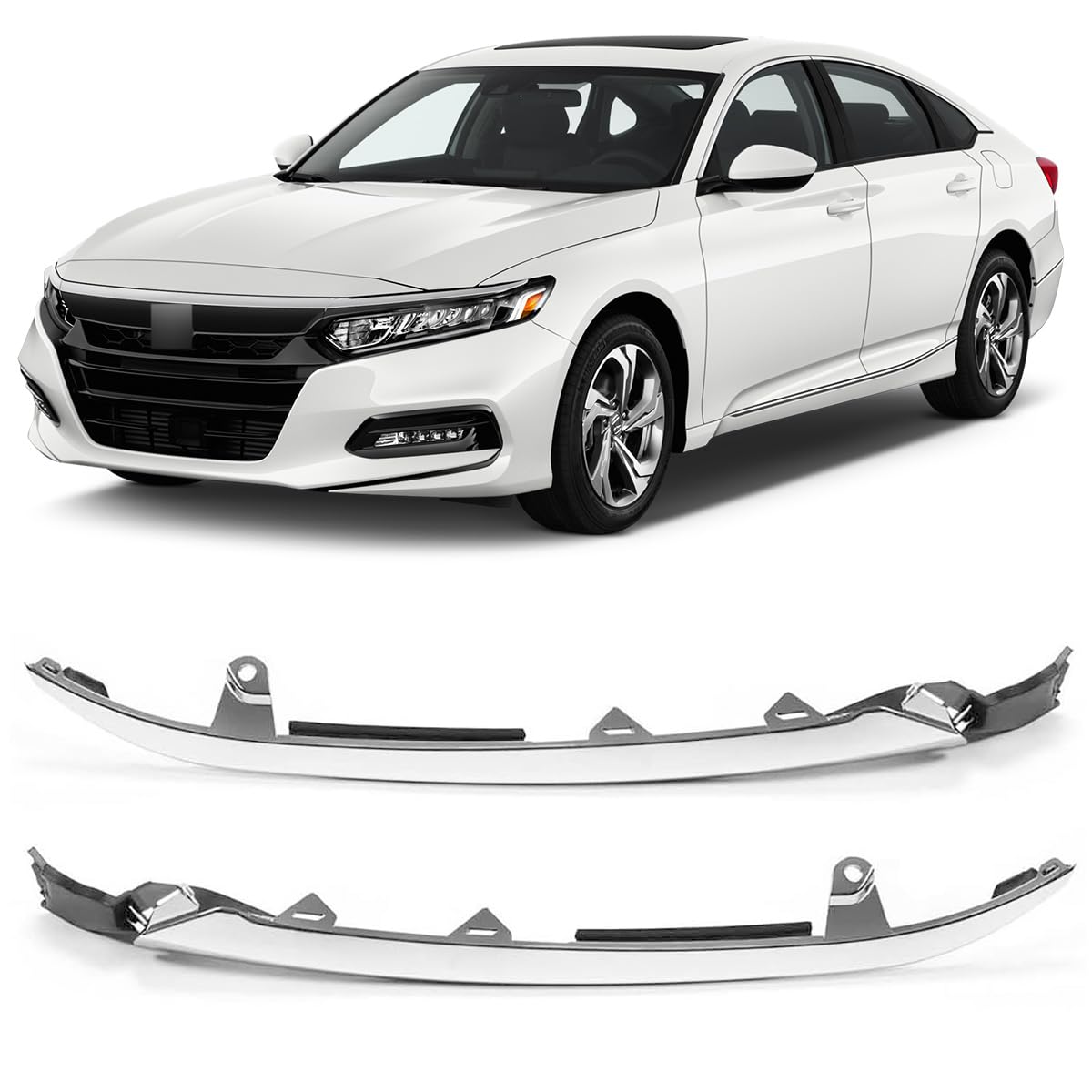 2pc Front Bumper Grille Chrome Molding Headlight Trim Compatible - Product Imagery