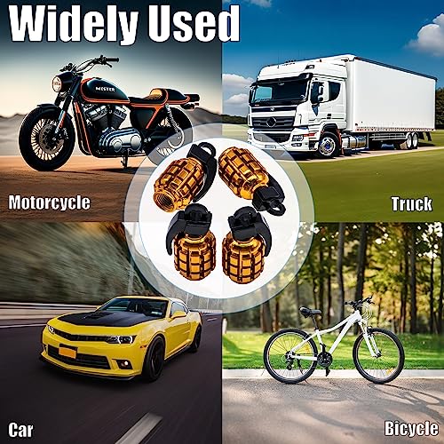 4 PCS Grenade Style Tire Valve Stem Caps, Stainless Steel Tire - Product Imagery