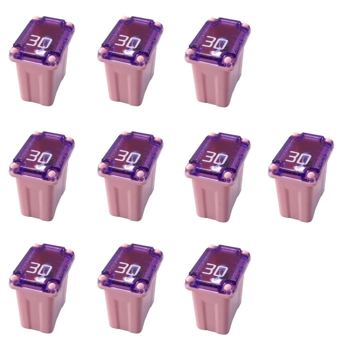 10PCS 30 Amp Car Micro Cartridge Fuses, Box Shaped, Pink - Product Imagery