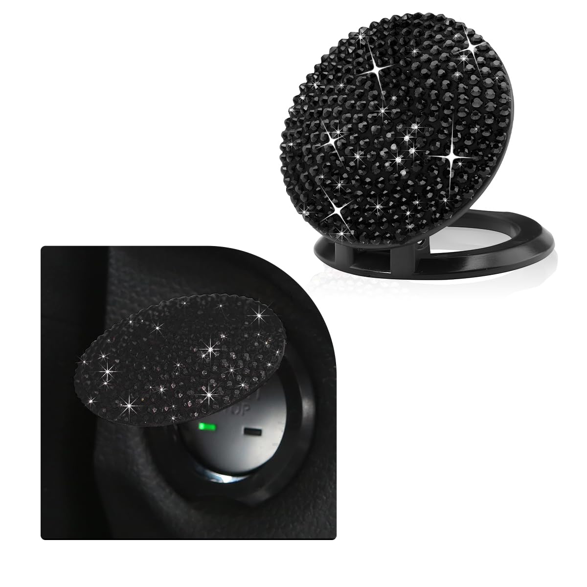 povtii Car Start Stop Button Cover, Anti-Scratch Bling Push - Product Imagery