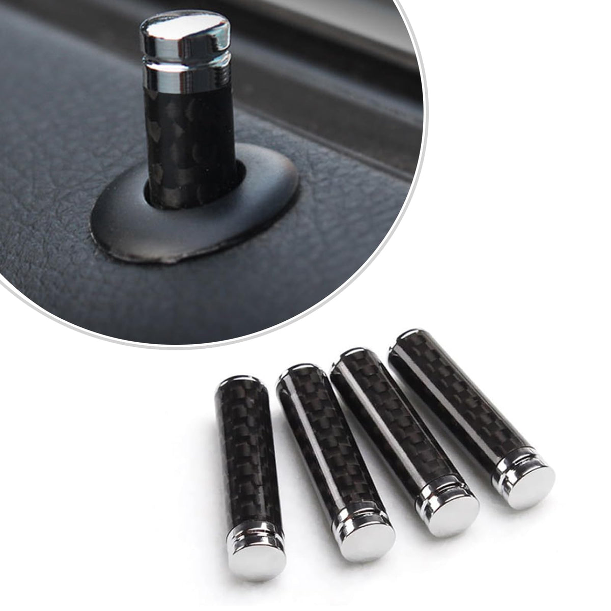 4 PCS Car Door Lock Knob, Carbon Fiber Door Lift Latch Cover - Product Imagery
