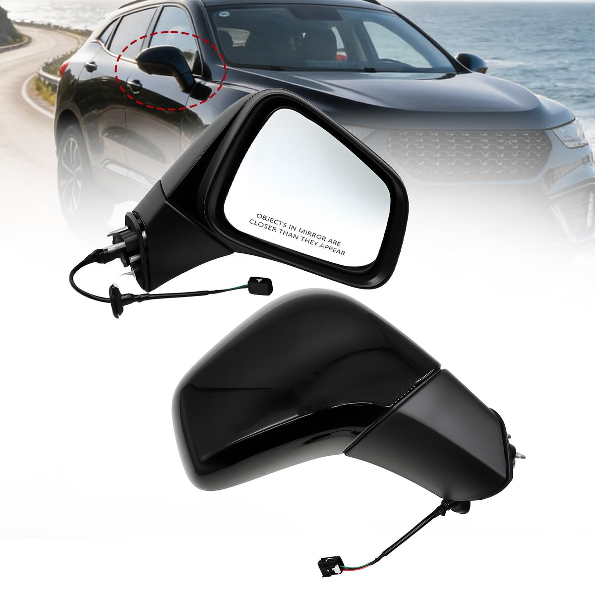 Right Side Mirror Assembly 3Pins Compatible with 2017-2022 Trax - Product Imagery