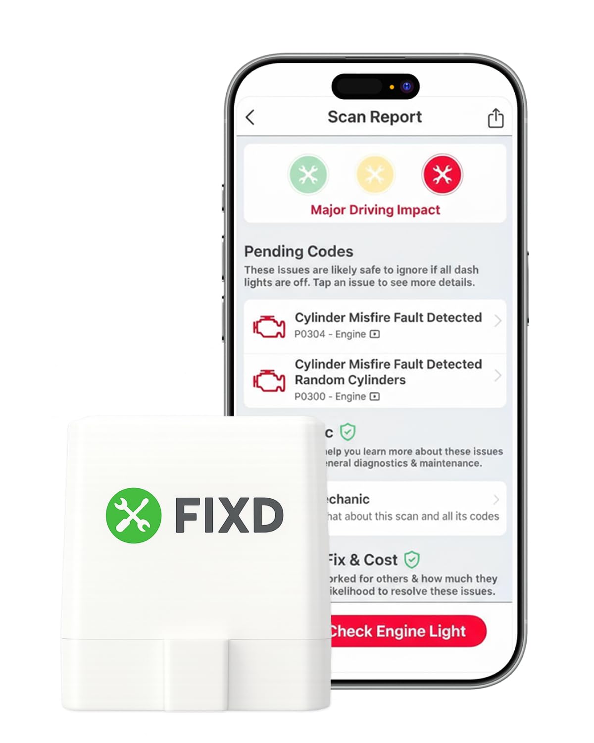 FIXD Bluetooth OBD2 Scanner - Car Diagnostic Check Engine Code - Product Imagery