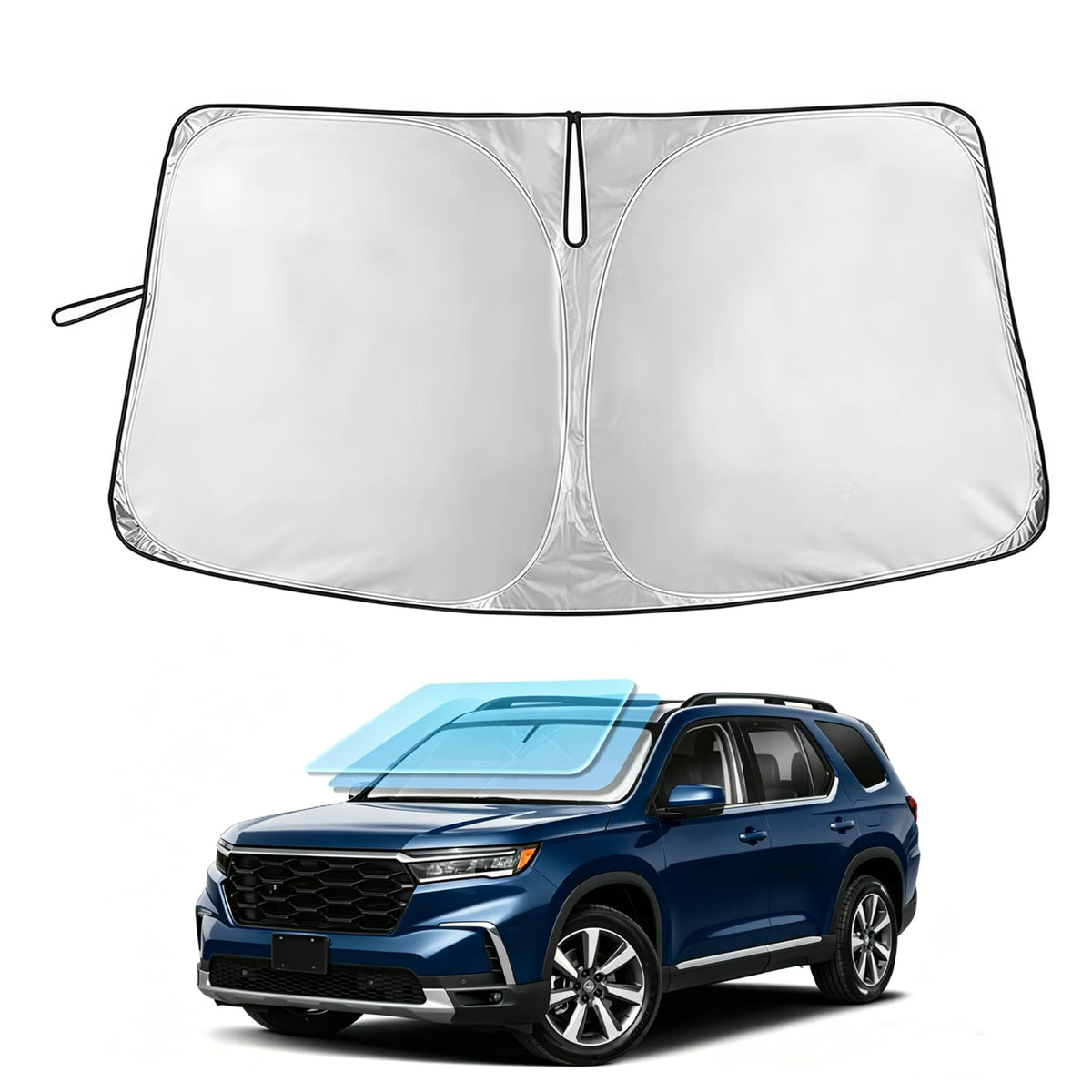 Windshield Sun Shade, Foldable Sun Visor for Front Window with - Product Imagery