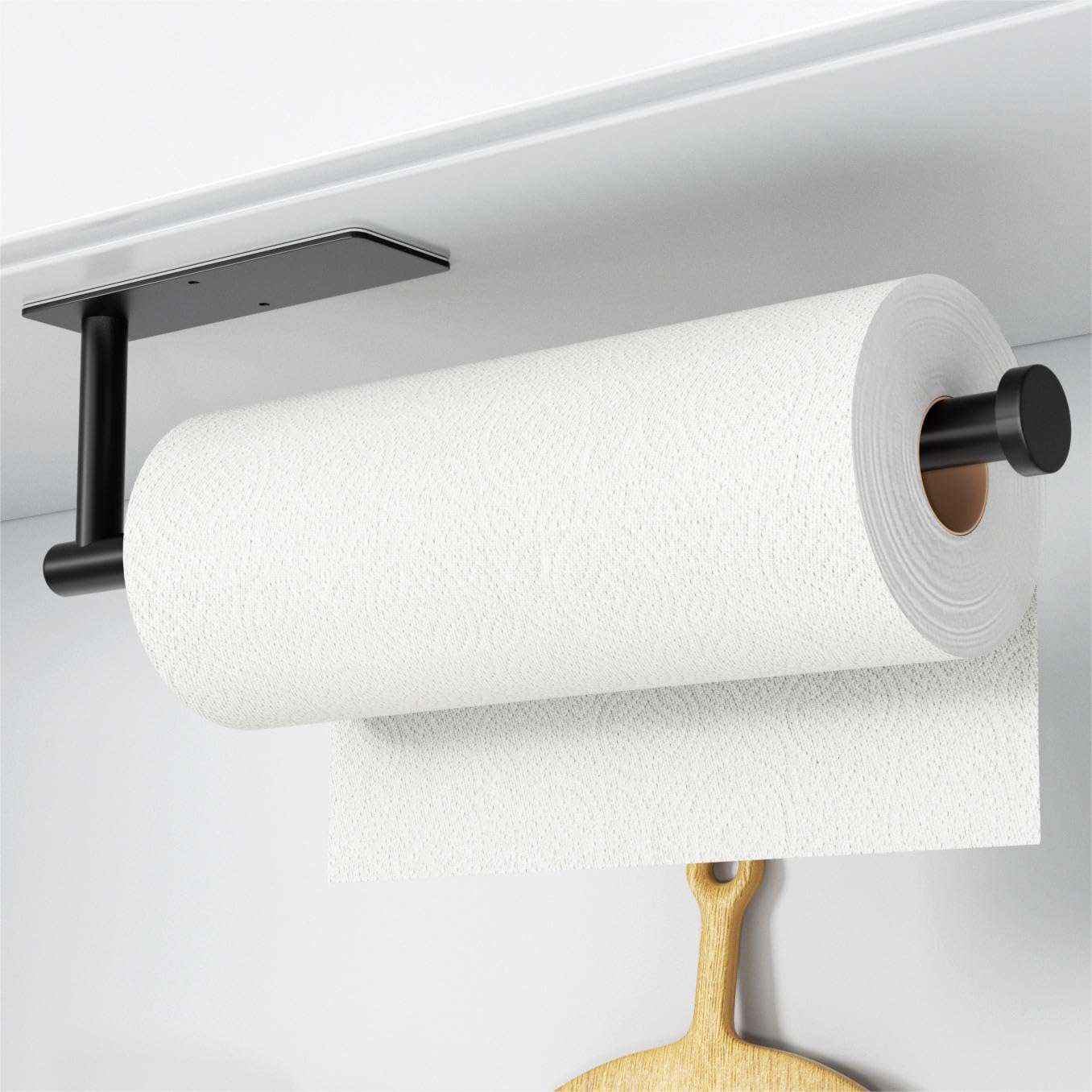 Paper Towel Holder,Self-Adhesive or Drilling， Matte Black, 1 Pack - Product Imagery