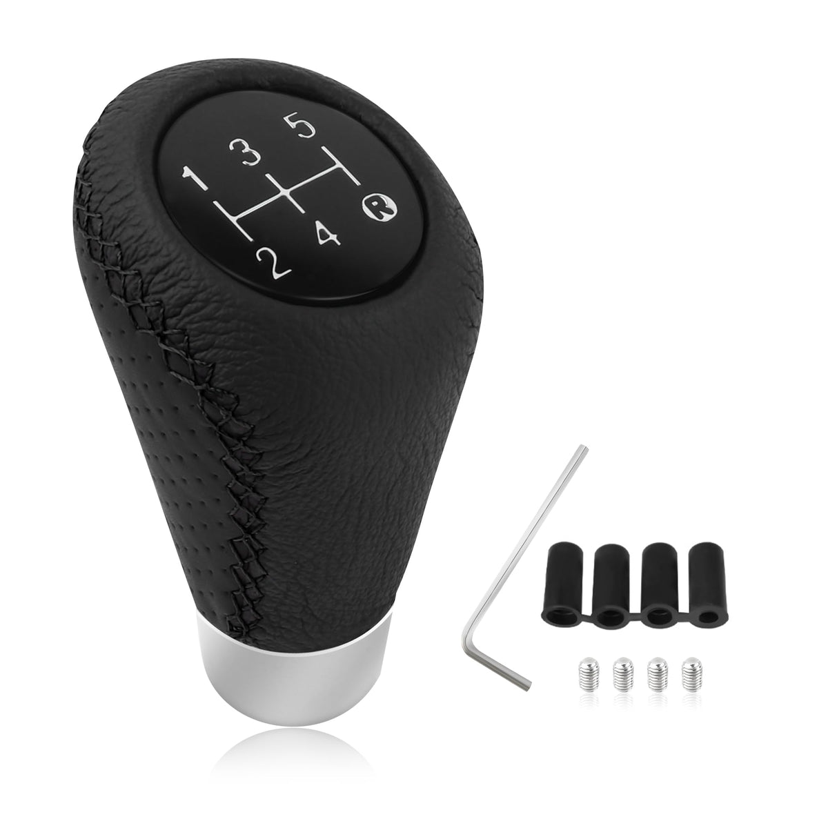 Car Gear Shift Knob with 4 Adaptive Parts,Leather 5 Speed Shift - Product Imagery