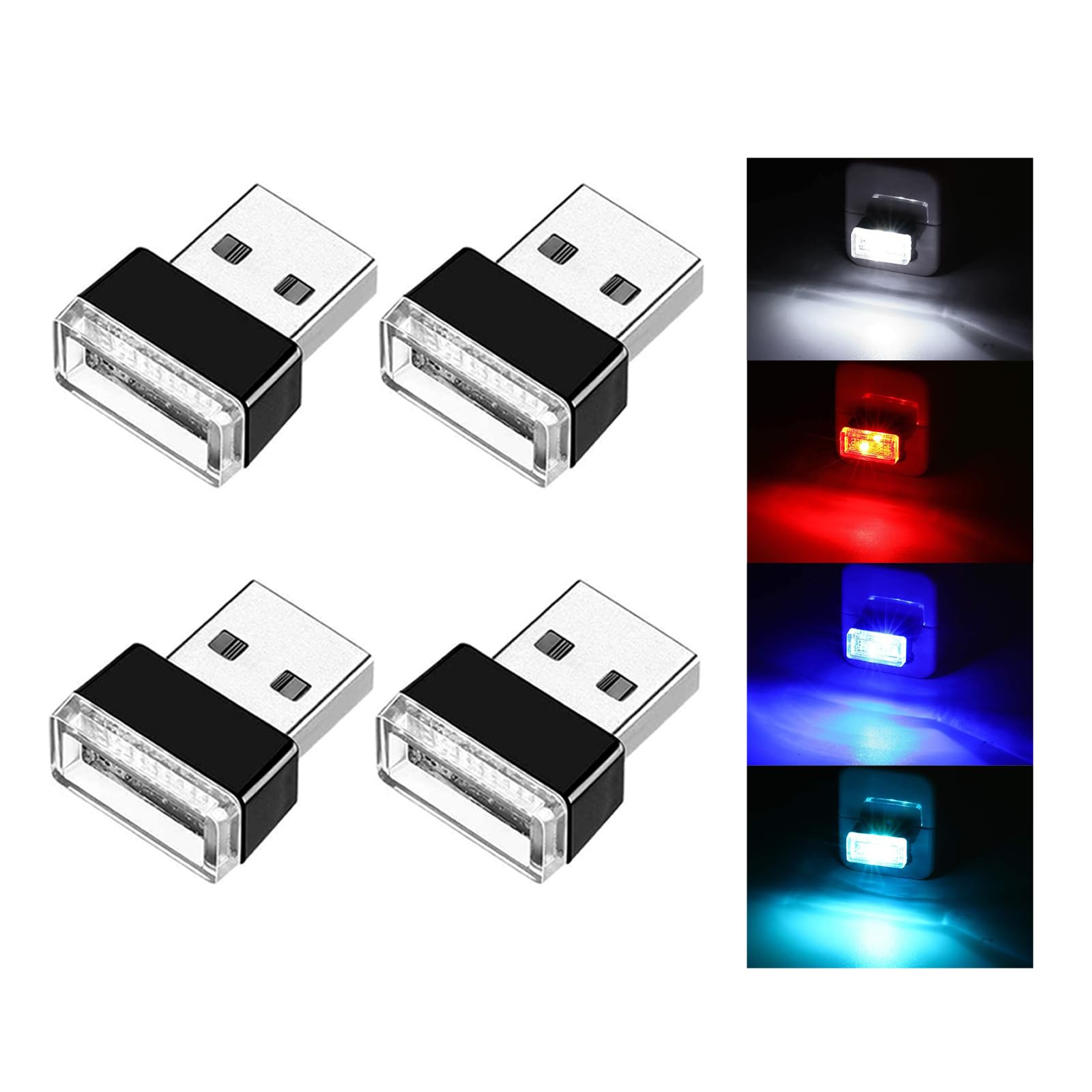 Ziciner 4 PCS USB LED Car Interior Atmosphere Lamp, Portable - Product Imagery