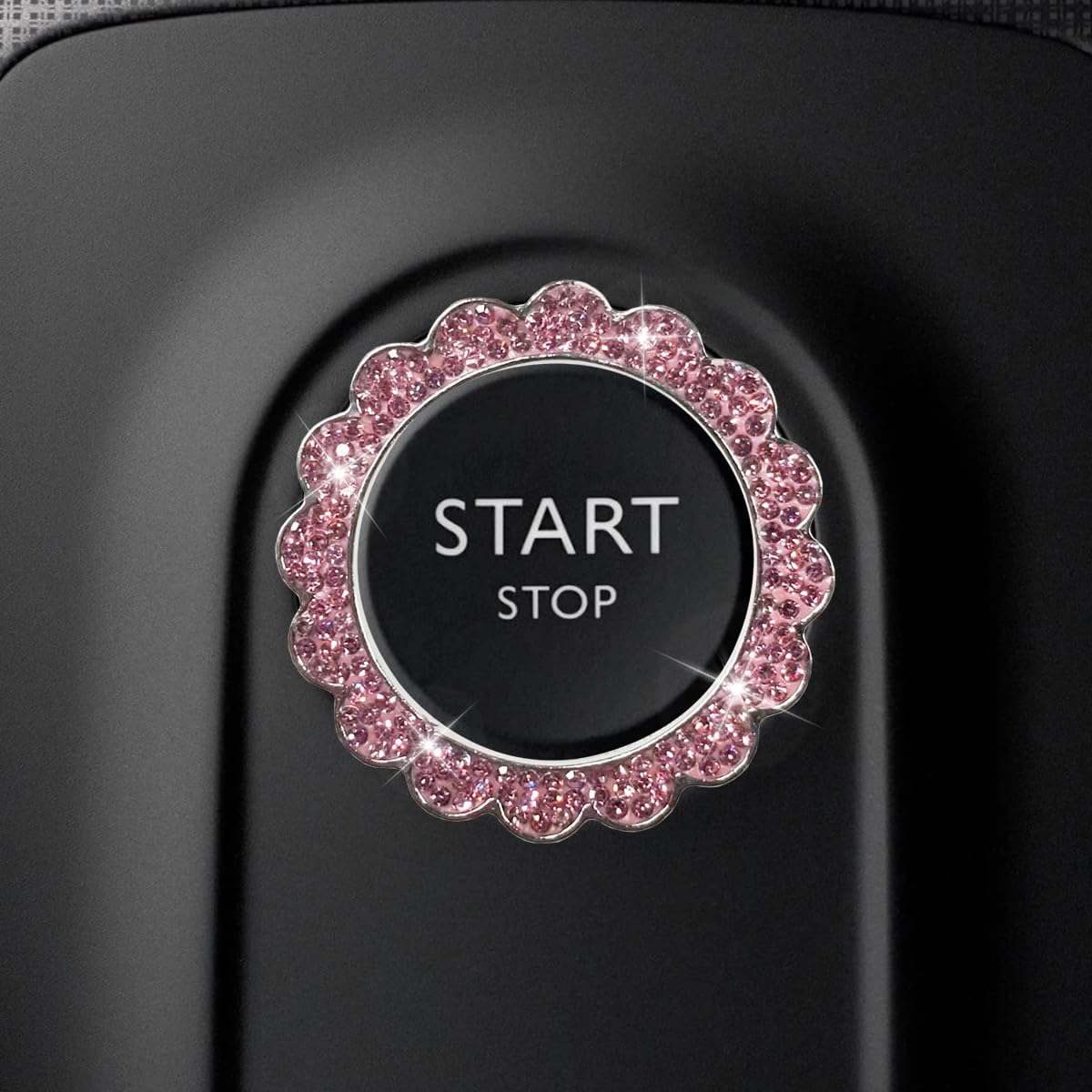 2PCS Bling Flower Car Engine Start Stop Decoration Ring, Pink - Product Imagery