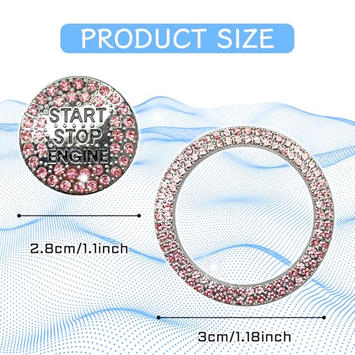 2PCS Rhinestone Push Start Button Cover Bling Car Accessories - Product Imagery
