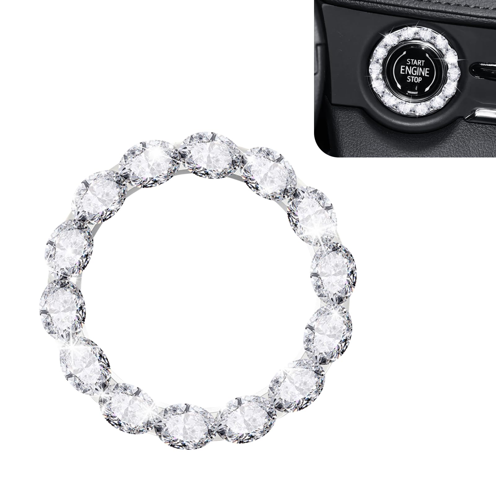 Car Bling Push Start Button Cover, Crystal Rhinestone Engine - Product Imagery