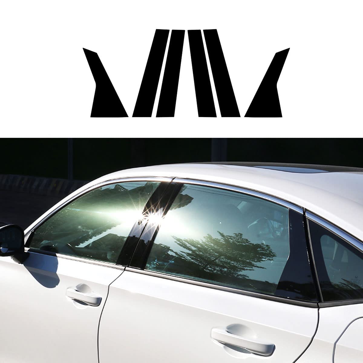 6pcs Glossy Black Car Window Pillar Post Vinyl Stickers Trim - Product Imagery