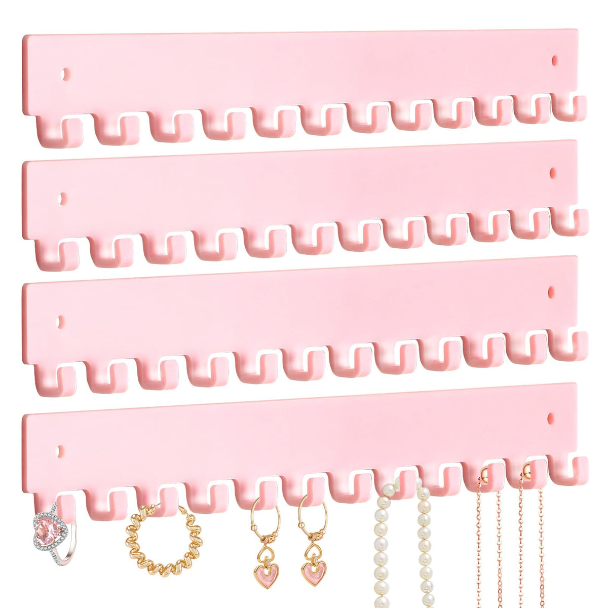 Acrylic Necklace Holder 4 Pack Wall Mounted Necklace Organizer - Product Imagery