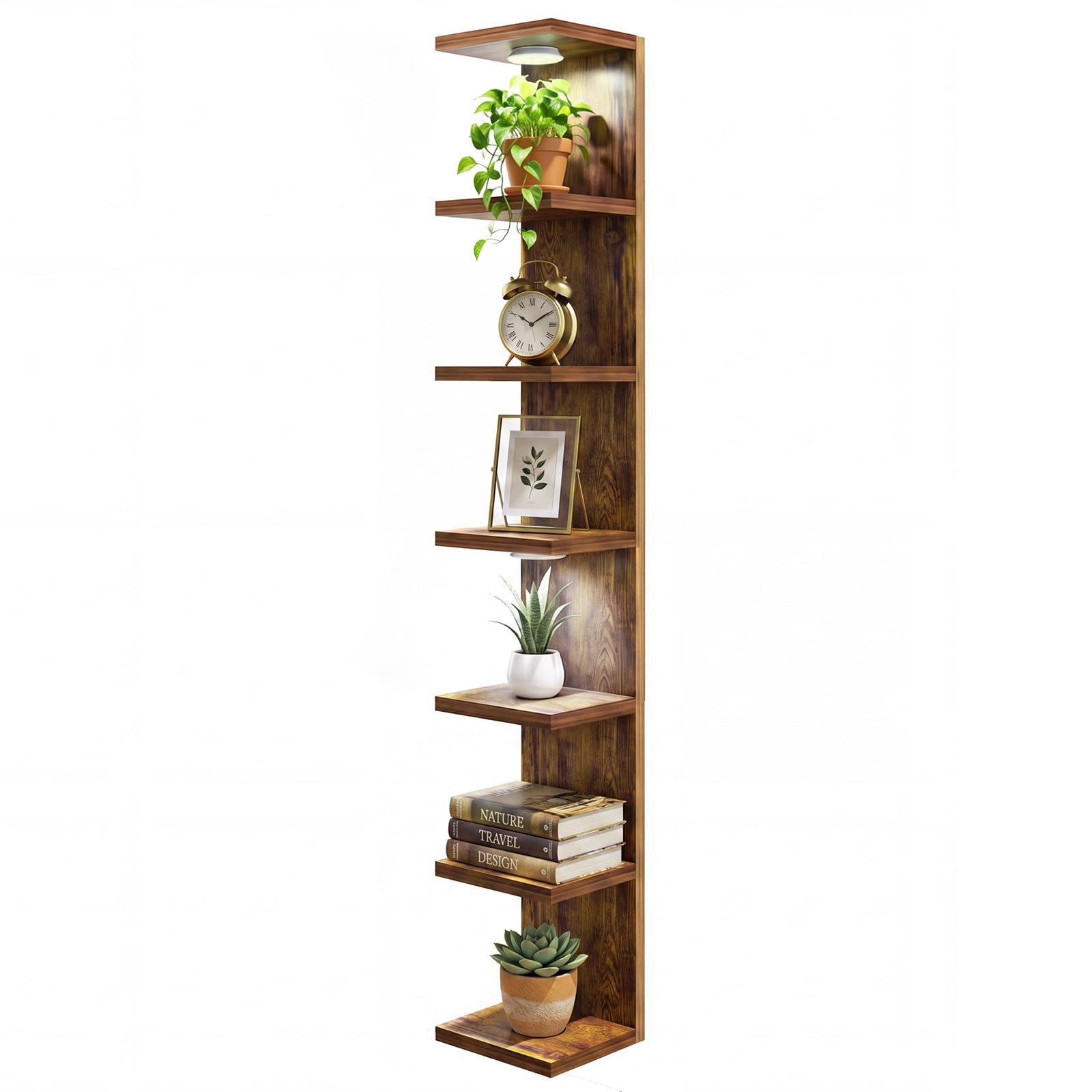 Fixwal 7 Tier Wall Shelf with LED Lights for Room Decor (Rustic - Product Imagery