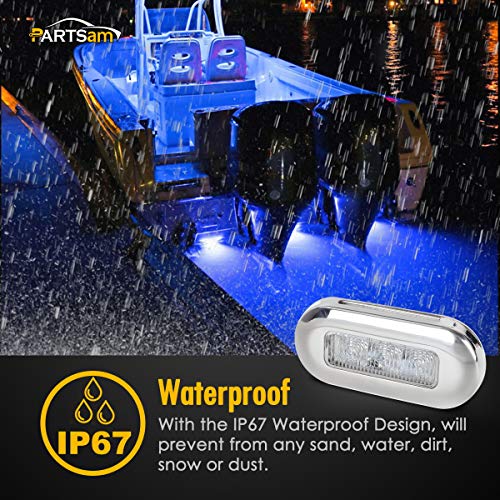 Partsam 4pcs 3" Blue LED Oblong Courtesy Light for Marine Deck - Product Imagery