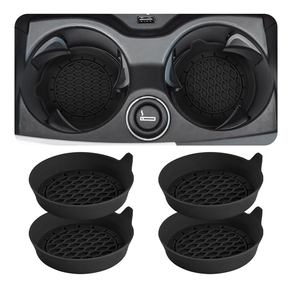 Zpana 4PCS 3.15 Inch Car Cup Holder Coasters Silicone Non-Slip - Product Imagery