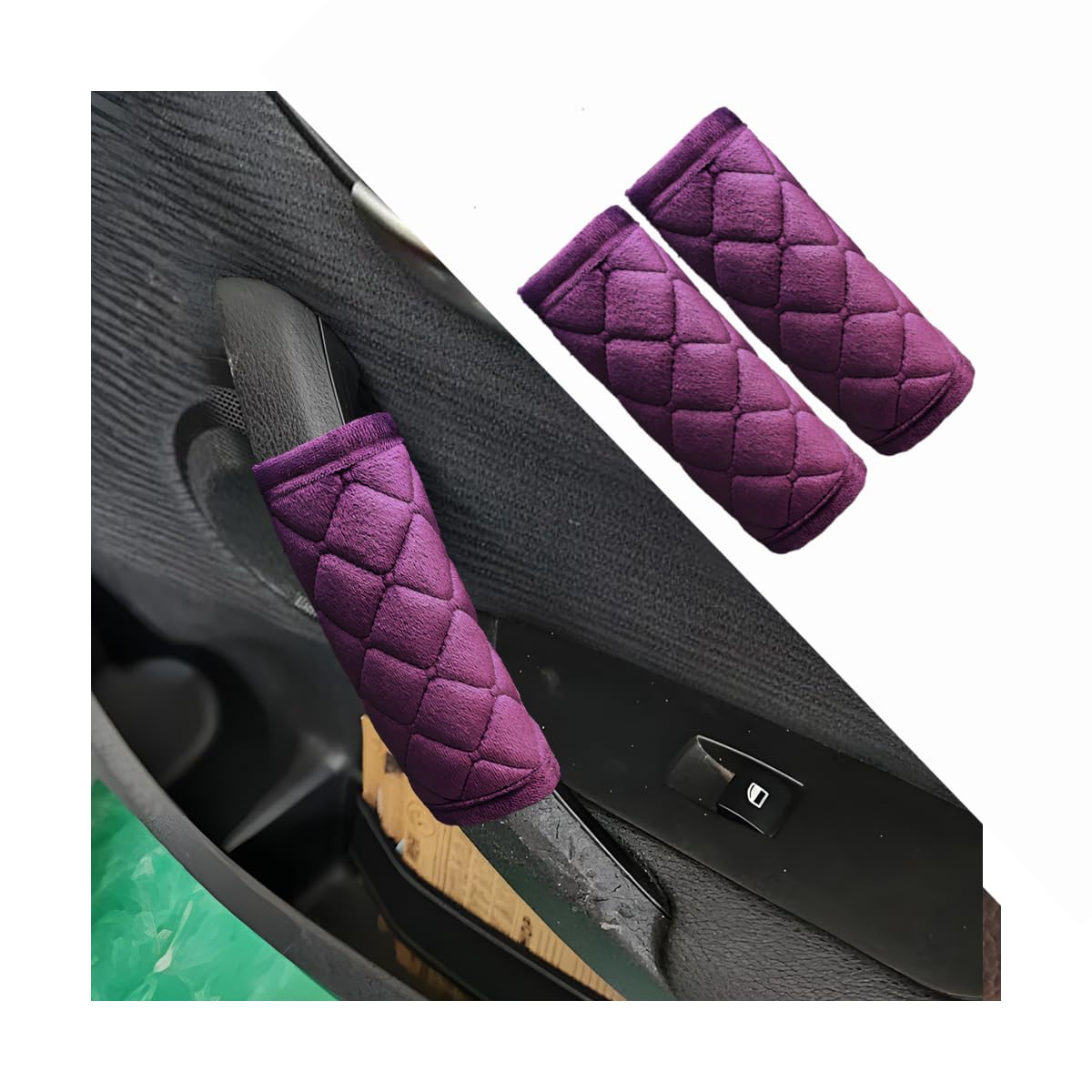 2PCS Car Grab Handle Covers Velvet Door Pull Protectors Purple - Product Imagery