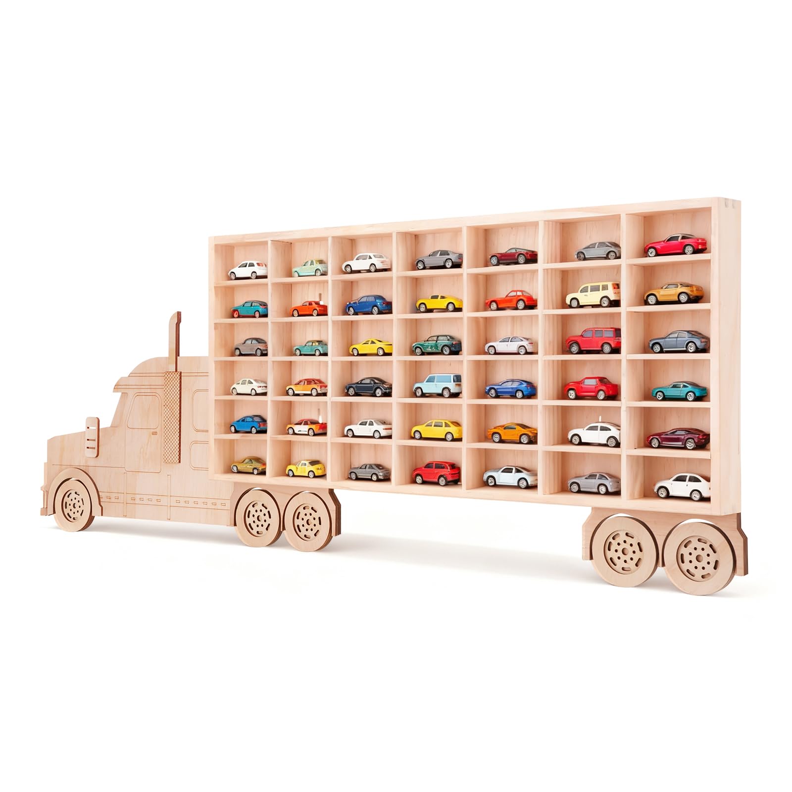 3D Wooden Toy Cars Display, Wall-Mounted for 42 Toy Cars, 1/64 - Product Imagery