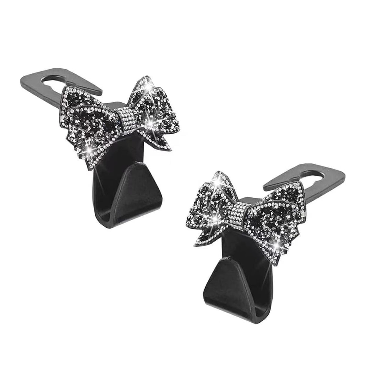 2PCS Bling Bow Car Seat Headrest Hooks, S Type Sparkling Crystal - Product Imagery