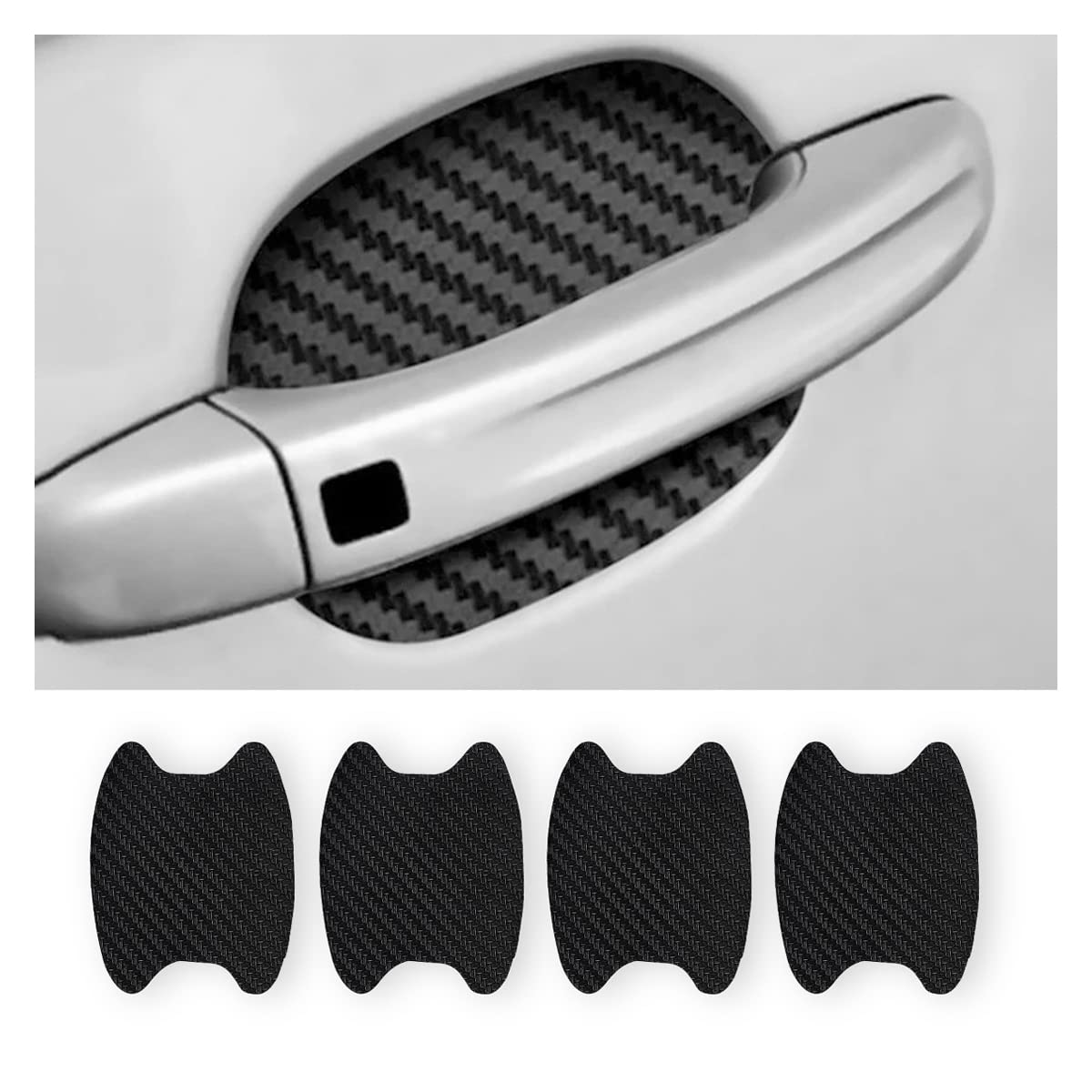 Blilo 4PCS Carbon Fiber Car Door Cup Protector Films, Black - Product Imagery