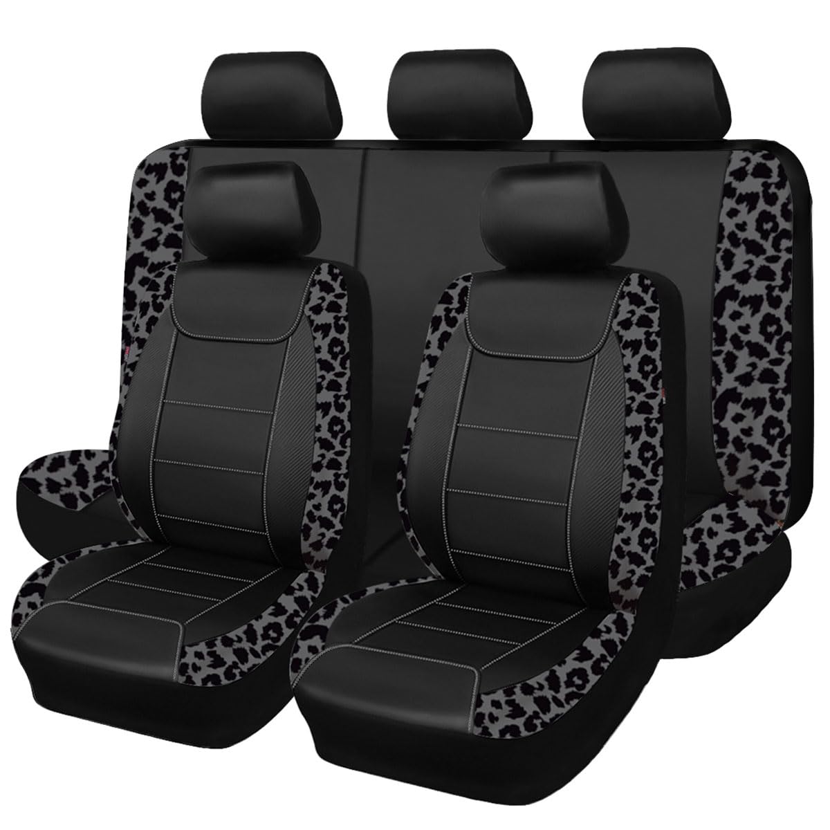 Flying Banner Carbon Fiber Leather Vehicle Seat Covers, Leopard - Product Imagery