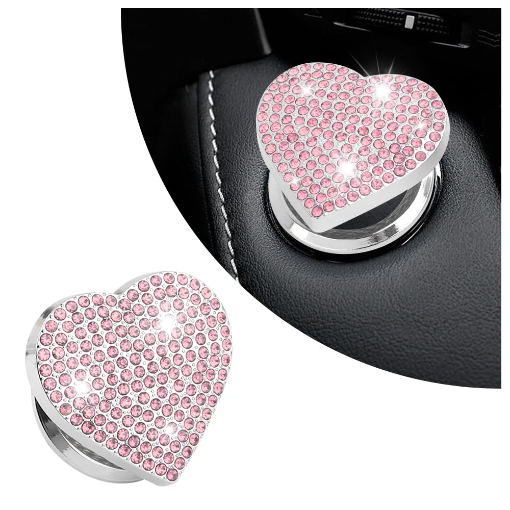 Bling Push Start Button Cover with Rhinestone,Heart Push to - Product Imagery