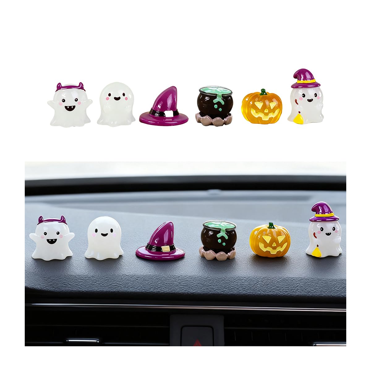 6PCS Halloween Car Dashboard Decorations, Luminous Cute Ghost - Product Imagery