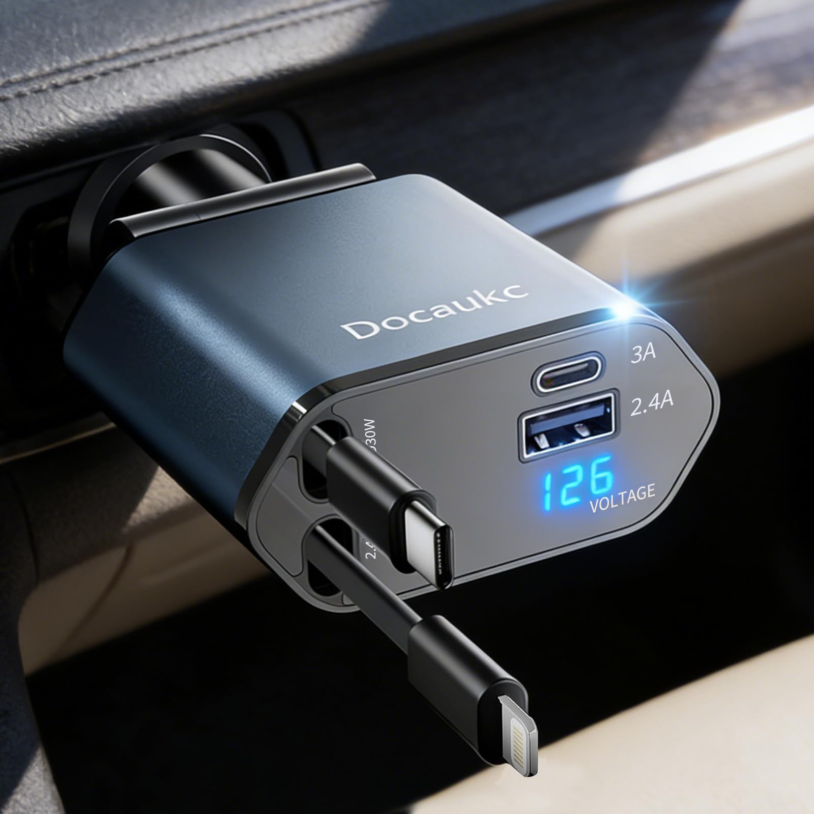 Retractable Car Charger for iPhone 17, 69W USB C 4 in 1 Fast - Product Imagery