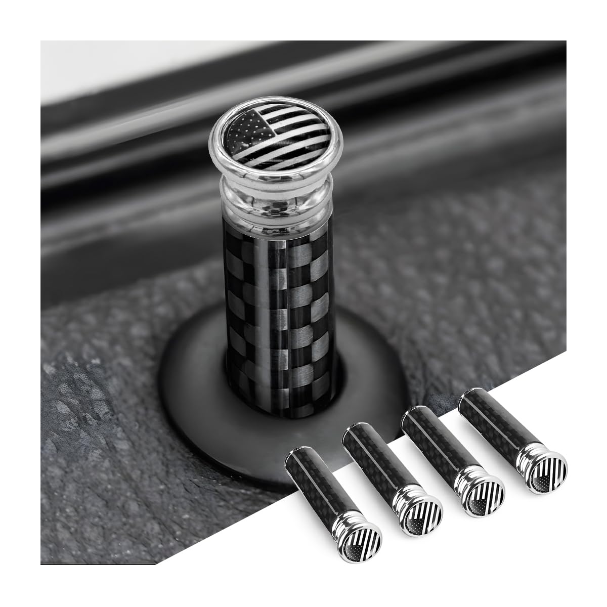 Moly Magnolia 4PCS Carbon Fiber Car Door Lock Knob Covers, Black - Product Imagery